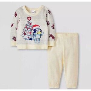 Bluey Christmas Knit Sweater and Pant set Disney Girl Boy Baby Size 0/3 Months